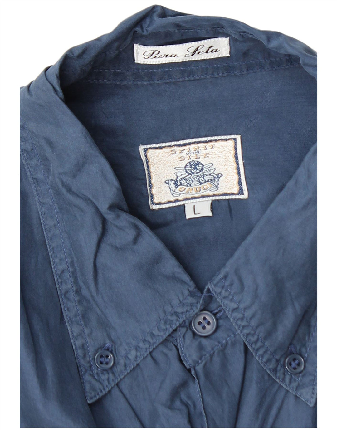 Camicia a maniche corte da uomo BRUGI Large in seta blu navy