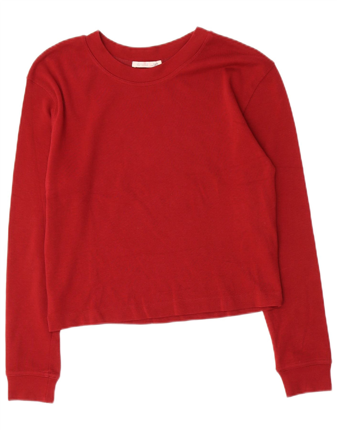 ZARA Womens Crop Top Long Sleeve UK 10 Small Red Cotton