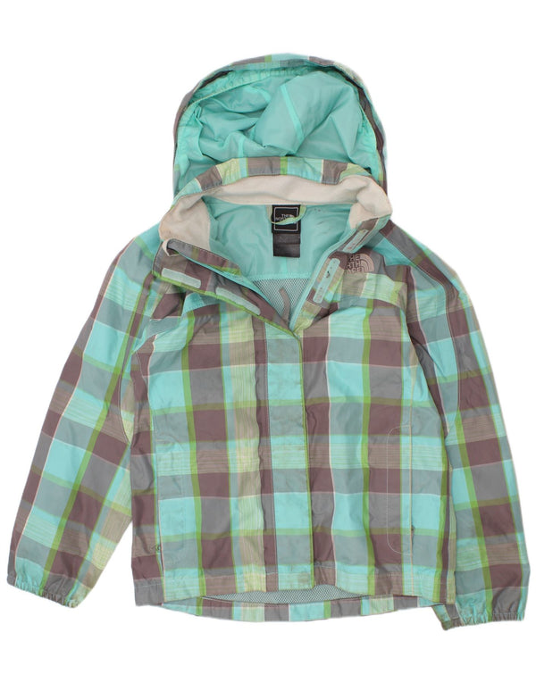 The North Face Girls Hooded Rain Jacket 5-6 Years XS Green Check