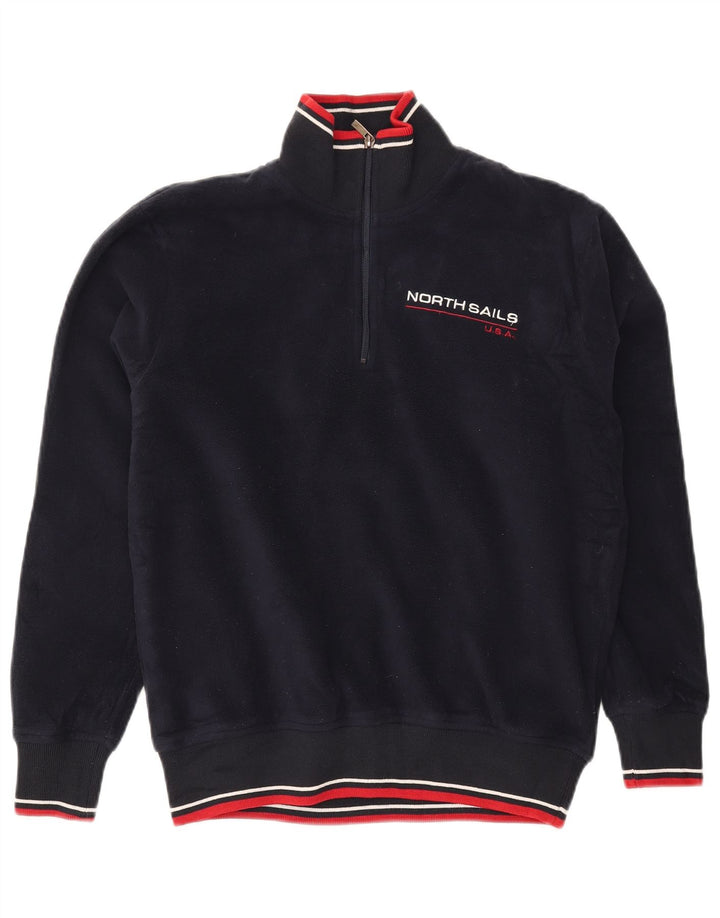 NORTH SAILS Mens Zip Neck Fleece Jumper Small Navy Blue Polyester