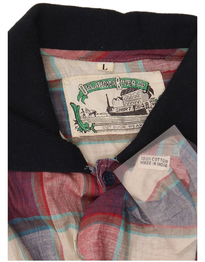 Camicia vintage da uomo a maniche corte in cotone a quadri multicolore grande