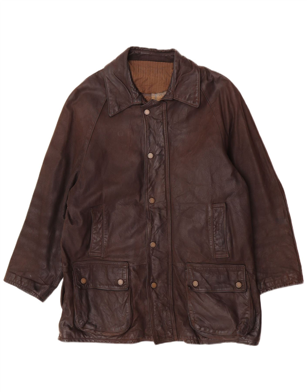 Giacca in pelle vintage da uomo vestibilità ampia UK 36 piccola marrone