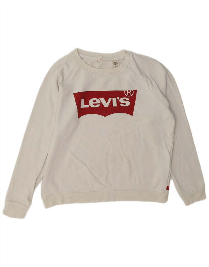 Levi's Donna Felpa oversize con grafica Maglione UK 10 Piccolo Cotone bianco