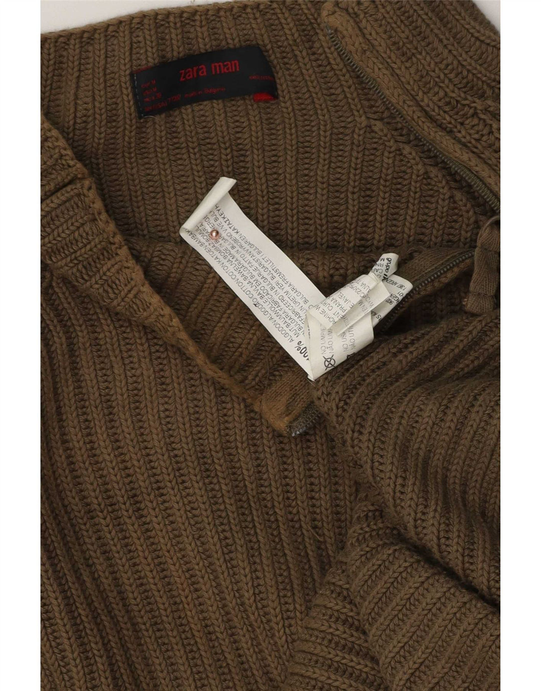 Maglione Zara da uomo con zip e collo in cotone kaki medio
