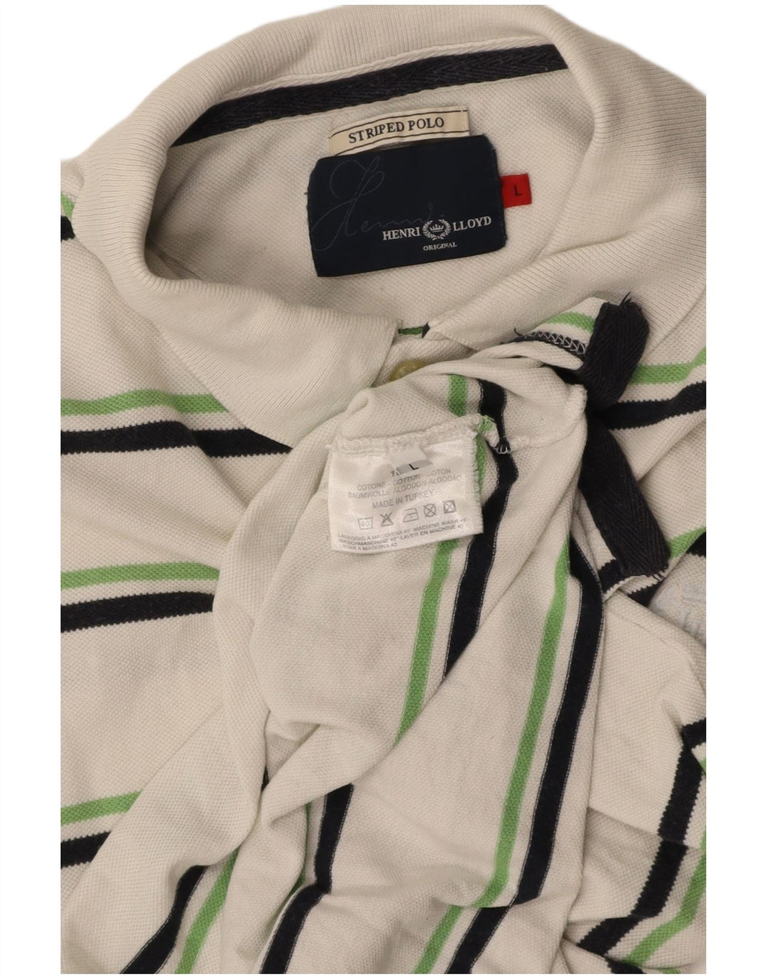 HENRI LLOYD Mens Polo Shirt Large White Striped Cotton