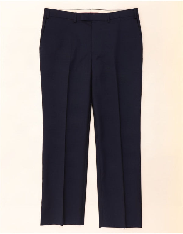 Pantaloni da abito dritti da uomo Marks & Spencer W38 L29 lana blu navy