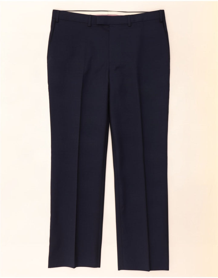 Pantaloni da abito dritti da uomo Marks & Spencer W38 L29 lana blu navy