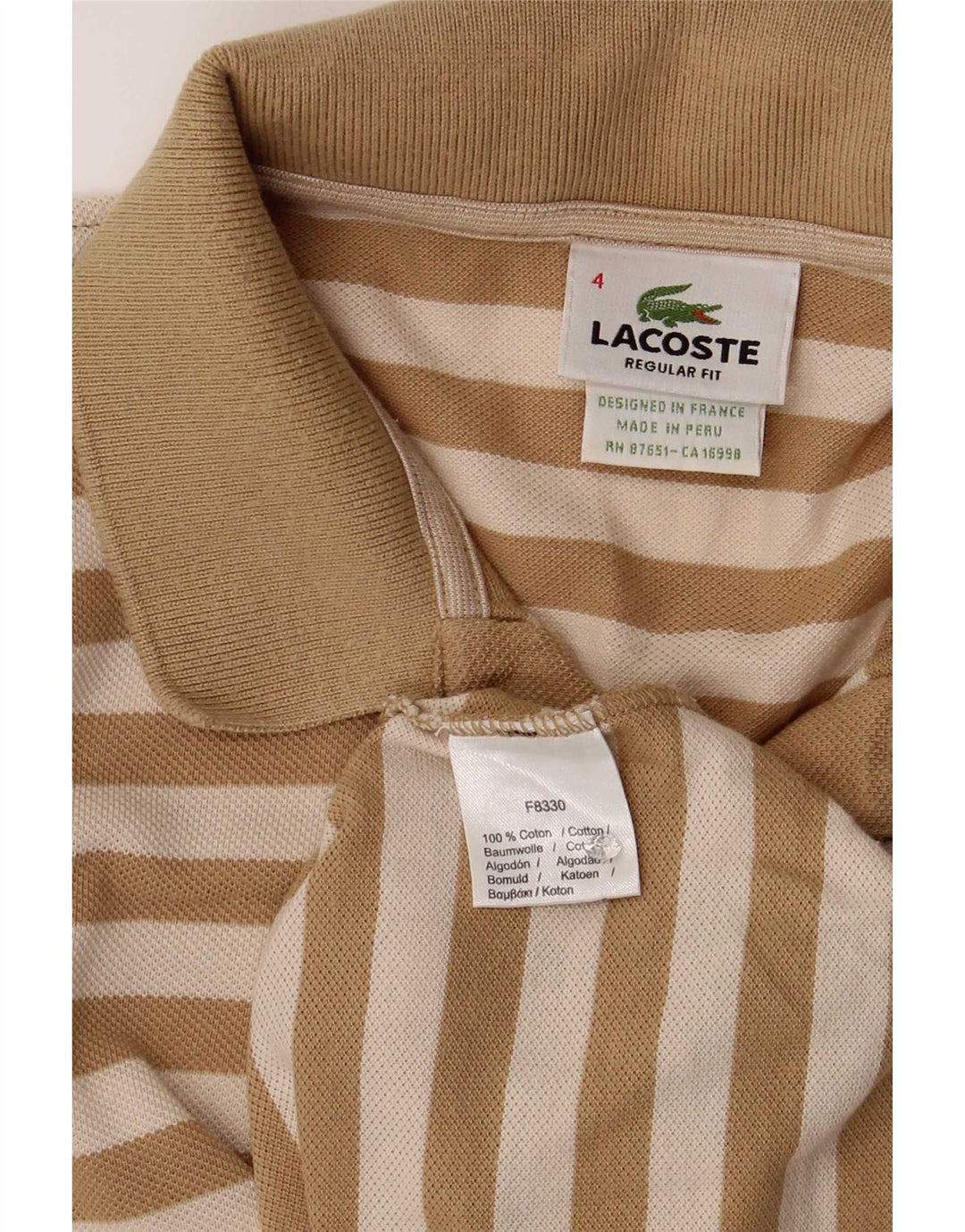 Polo da uomo Lacoste taglia 4 in cotone a righe marrone medio