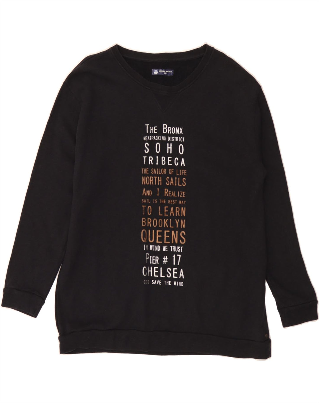 NORTH SAILS Womens Graphic Sweatshirt Jumper UK 16 Large Black Cotton Vintage North Sails and Second-Hand North Sails from Messina Hembry 