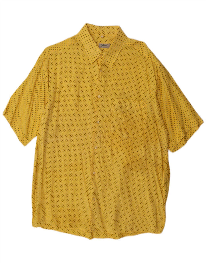 Camicia vintage da uomo a maniche corte in viscosa maculata gialla grande