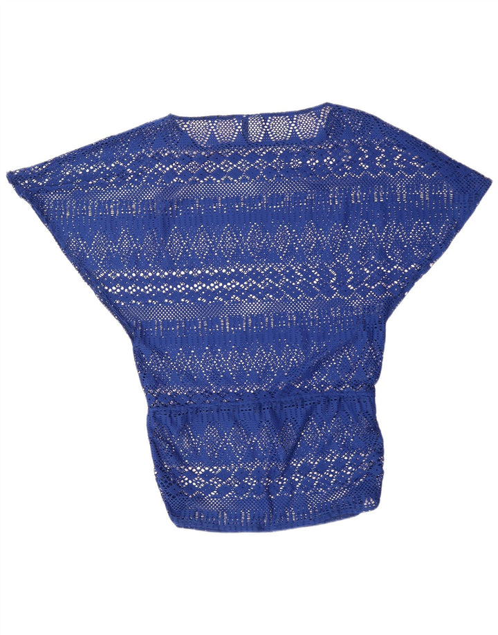 RALPH LAUREN Top da donna in camicetta all'uncinetto a pipistrello UK 14 Poliestere blu medio