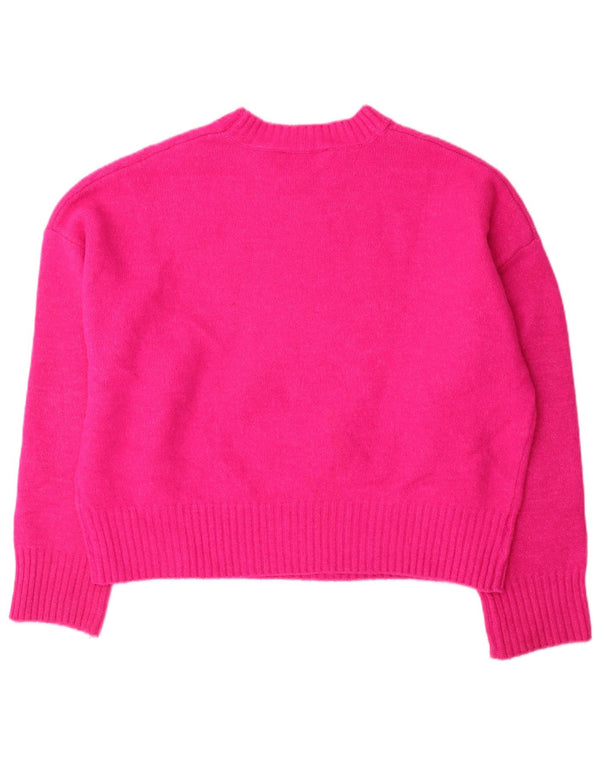 Zara Womens Oversized Crew Neck Jumper Sweater UK 10 Small Pink Acrylic