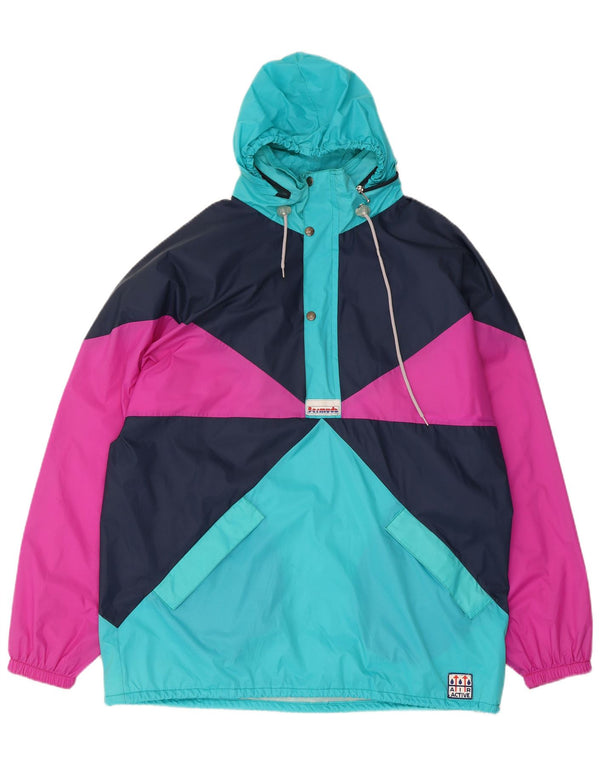 Giacca antipioggia vintage da uomo con cappuccio UK 40 grande blocco di colori multicolore