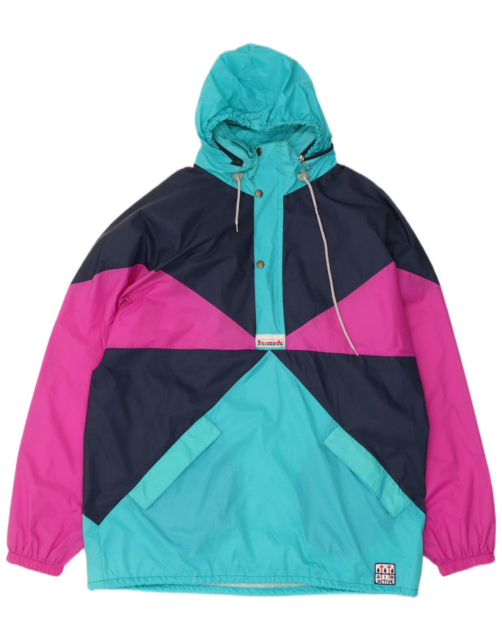 Giacca antipioggia vintage da uomo con cappuccio UK 40 grande blocco di colori multicolore