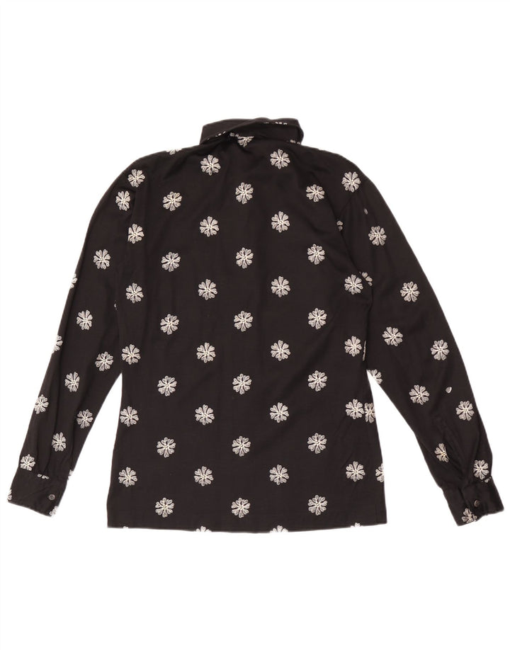 Camicia da donna vintage UK 14 media nera floreale