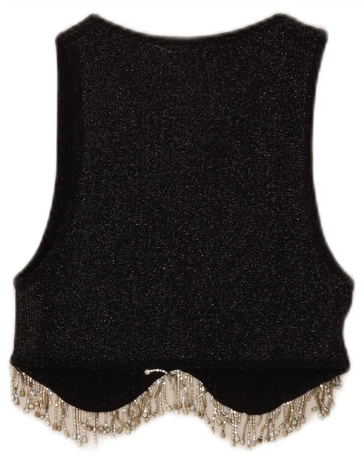 Top corto senza maniche da donna Zara UK 4 XS poliestere chiazzato nero