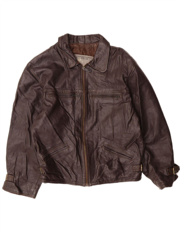Giacca in pelle da uomo VINTAGE UK 42 XL in pelle marrone