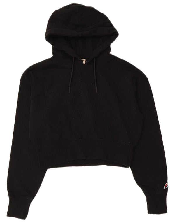 Maglione con cappuccio corto grafico da donna Superdry UK 12 cotone nero medio