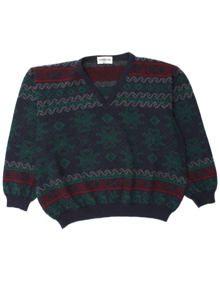 Maglione maglione con scollo a V da donna LEWINGER UK 20 2XL Blu navy Fair Isle