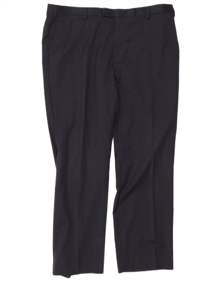 Pantaloni da completo da uomo Marks & Spencer Autograph W40 L31 blu navy a righe