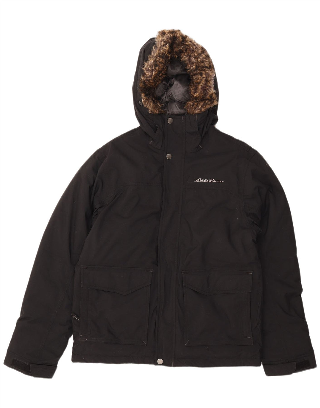 EDDIE BAUER Giacca a vento con cappuccio da uomo UK 38 Nylon nero medio
