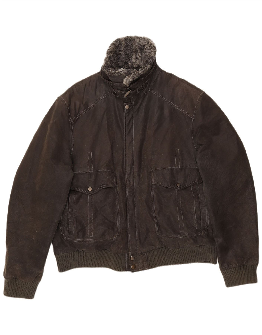 Giubbotto bomber in pelle scamosciata da uomo VINTAGE UK 42 XL in pelle grigia