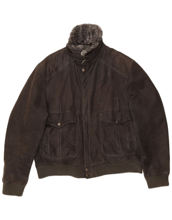 Giubbotto bomber in pelle scamosciata da uomo VINTAGE UK 42 XL in pelle grigia