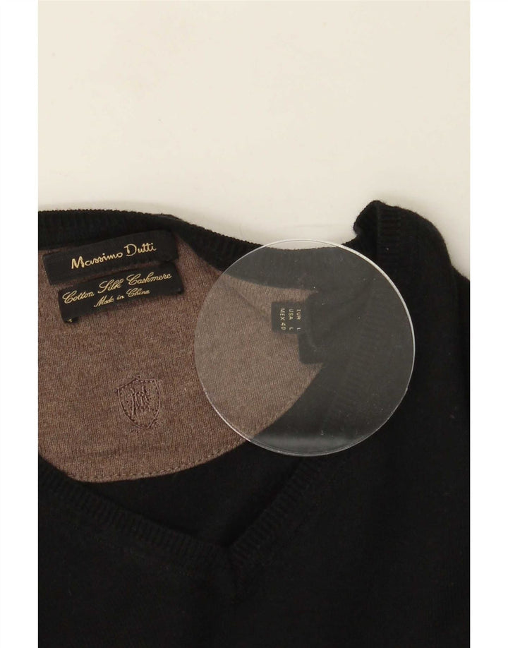 Massimo Dutti Maglione da uomo con scollo a V grande cotone nero