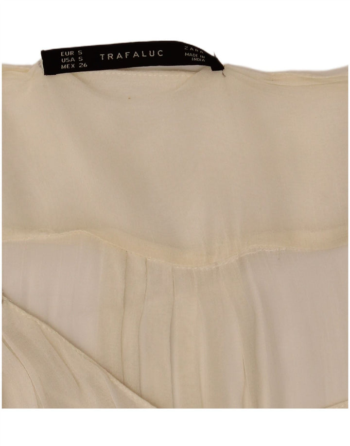 Zara Donna Camicetta Oversize Trasparente a Maniche Lunghe Top UK 10 Small Beige