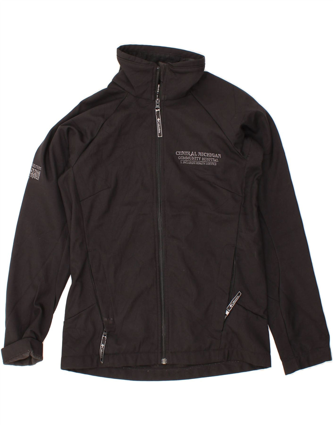 COLUMBIA Womens Graphic Windbreaker Jacket UK 10 Small Black Polyester Vintage Columbia and Second-Hand Columbia from Messina Hembry 