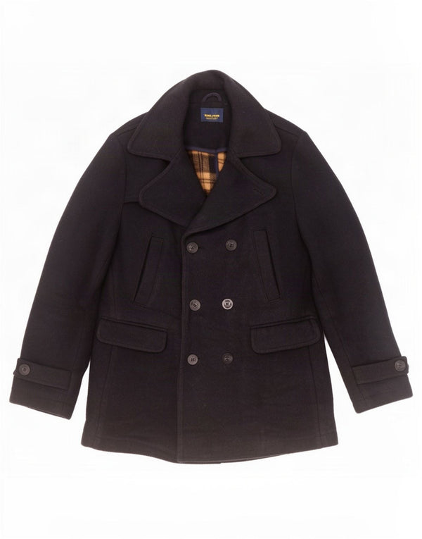 Zara Mens Pea Coat UK 42 XL Navy Blue Polyester