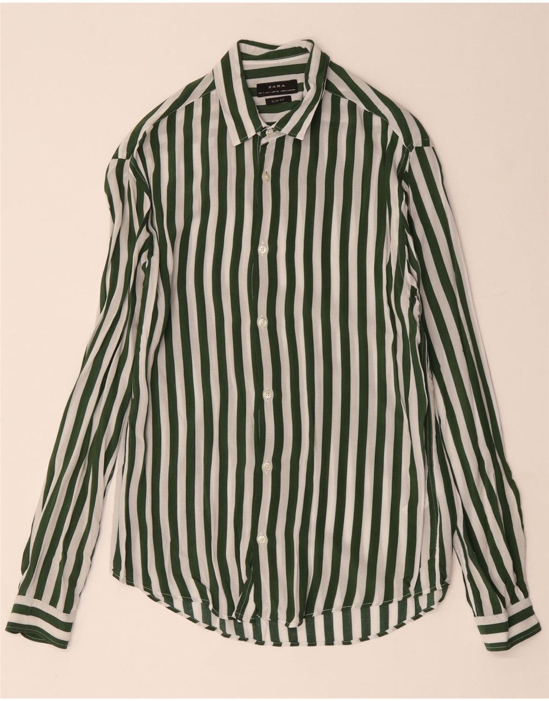 Camicia ZARA Uomo Slim Fit Piccola Rigata Verde in Viscosa