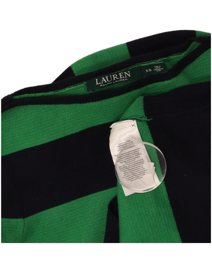 RALPH LAUREN Maglione da donna con scollo a barca UK 6 XS Cotone a righe verdi