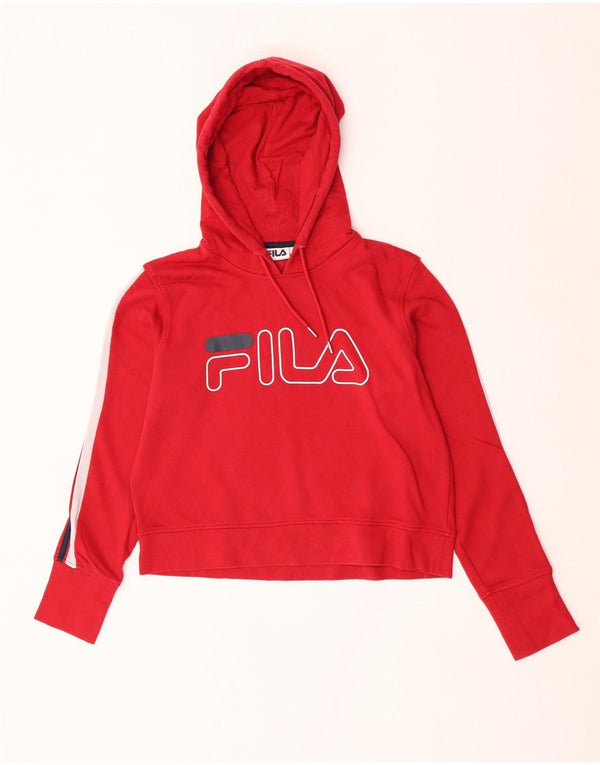 Fila Womens Graphic Crop Hoodie Jumper UK 14 Medium Red Cotton