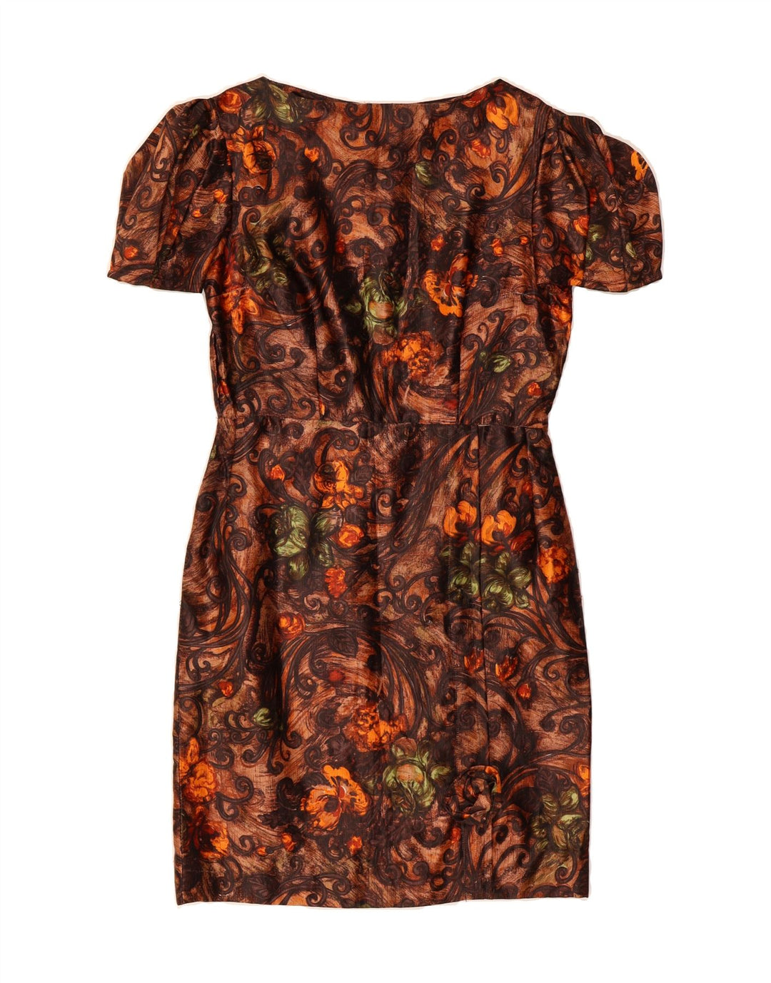 VINTAGE Womens Sheath Dress UK 12 Medium Brown Floral Vintage Vintage and Second-Hand Vintage from Messina Hembry 