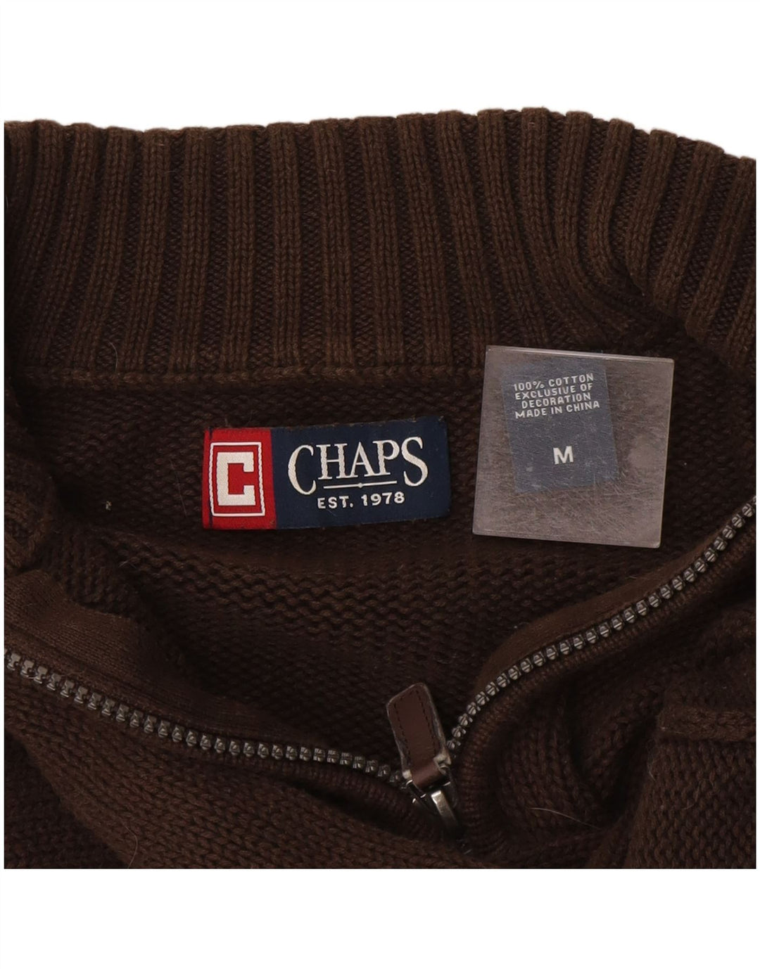 Maglione da uomo Chaps con zip e collo in cotone marrone medio