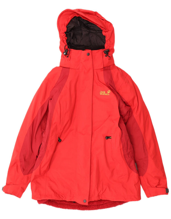 Giacca a vento con cappuccio da donna Jack Wolfskin UK 12 Medium Red Colourblock