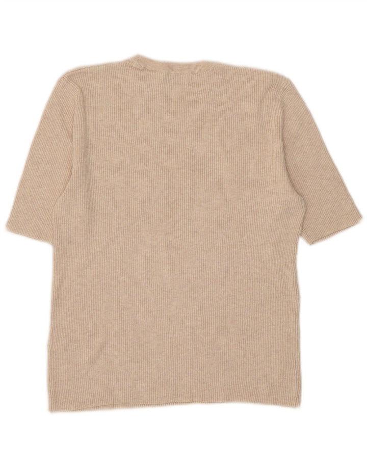 MARKS & SPENCER T-shirt da donna Top UK 14 Large Beige Viscosa