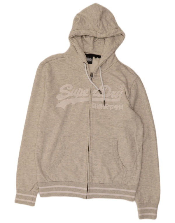 Felpa con cappuccio e zip grafica da uomo Superdry XL in cotone grigio