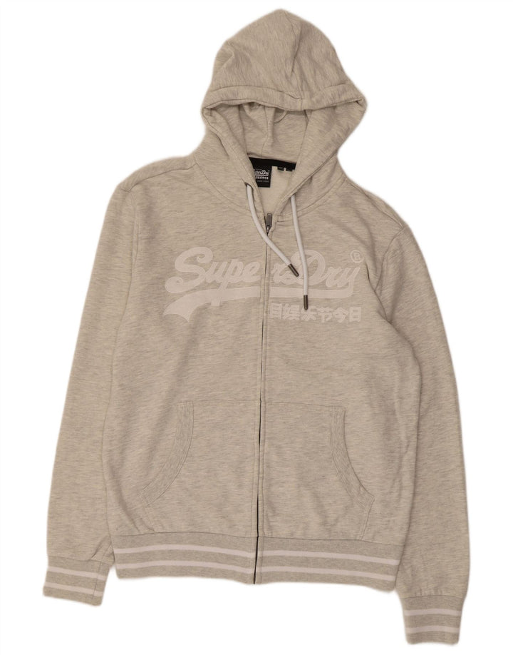 Felpa con cappuccio e zip grafica da uomo Superdry XL in cotone grigio