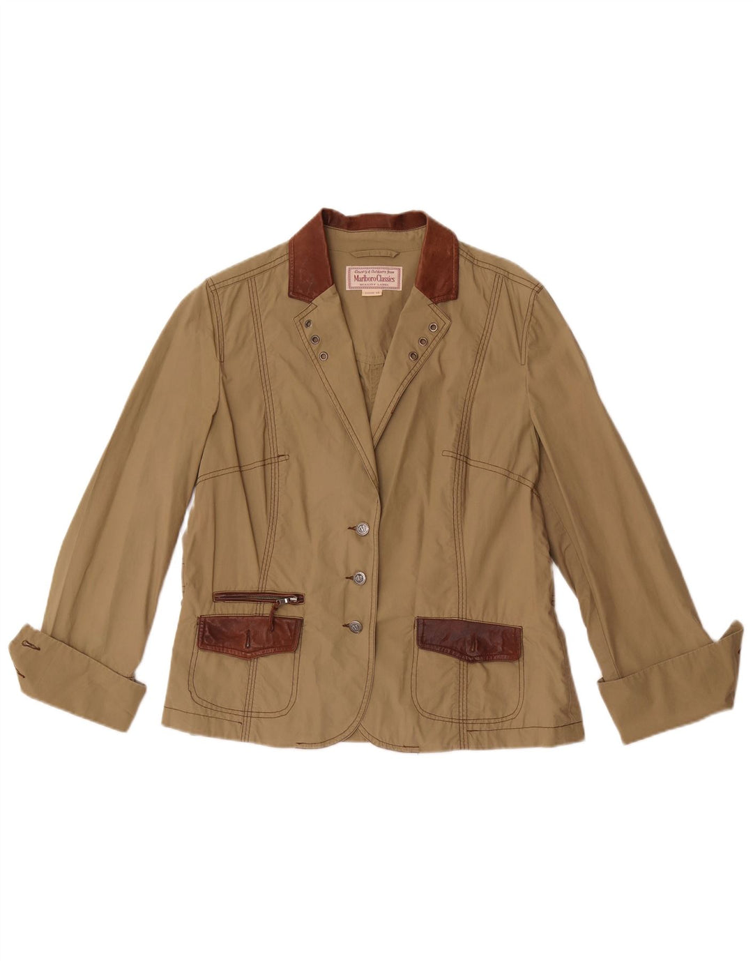 Giacca blazer a 3 bottoni da donna Marlboro Classics EU 48 2XL Colorblock kaki