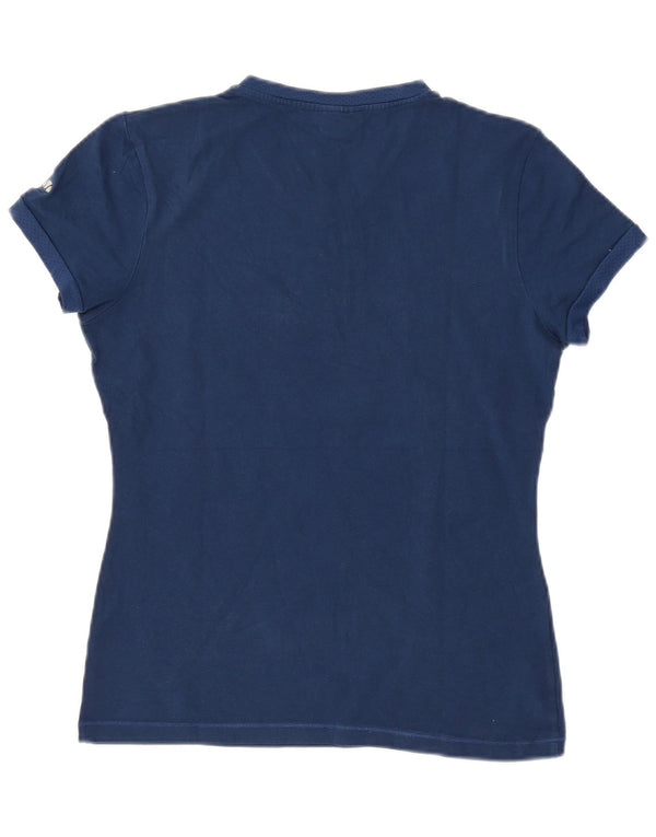 ELLESSE T-shirt grafica da donna Top UK 14 Large Blu Navy in cotone