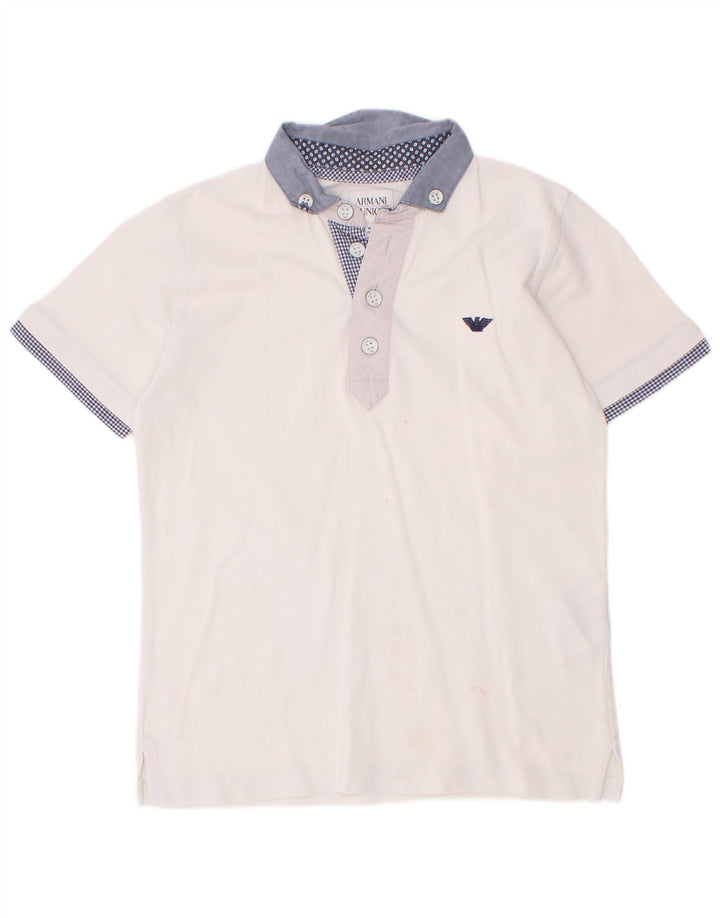 Polo Armani Junior Bambino 7-8 anni in cotone color block bianco
