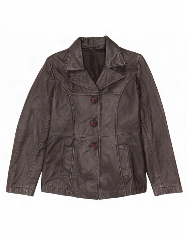Giacca blazer in pelle vintage da donna a 3 bottoni UK 12 media nera