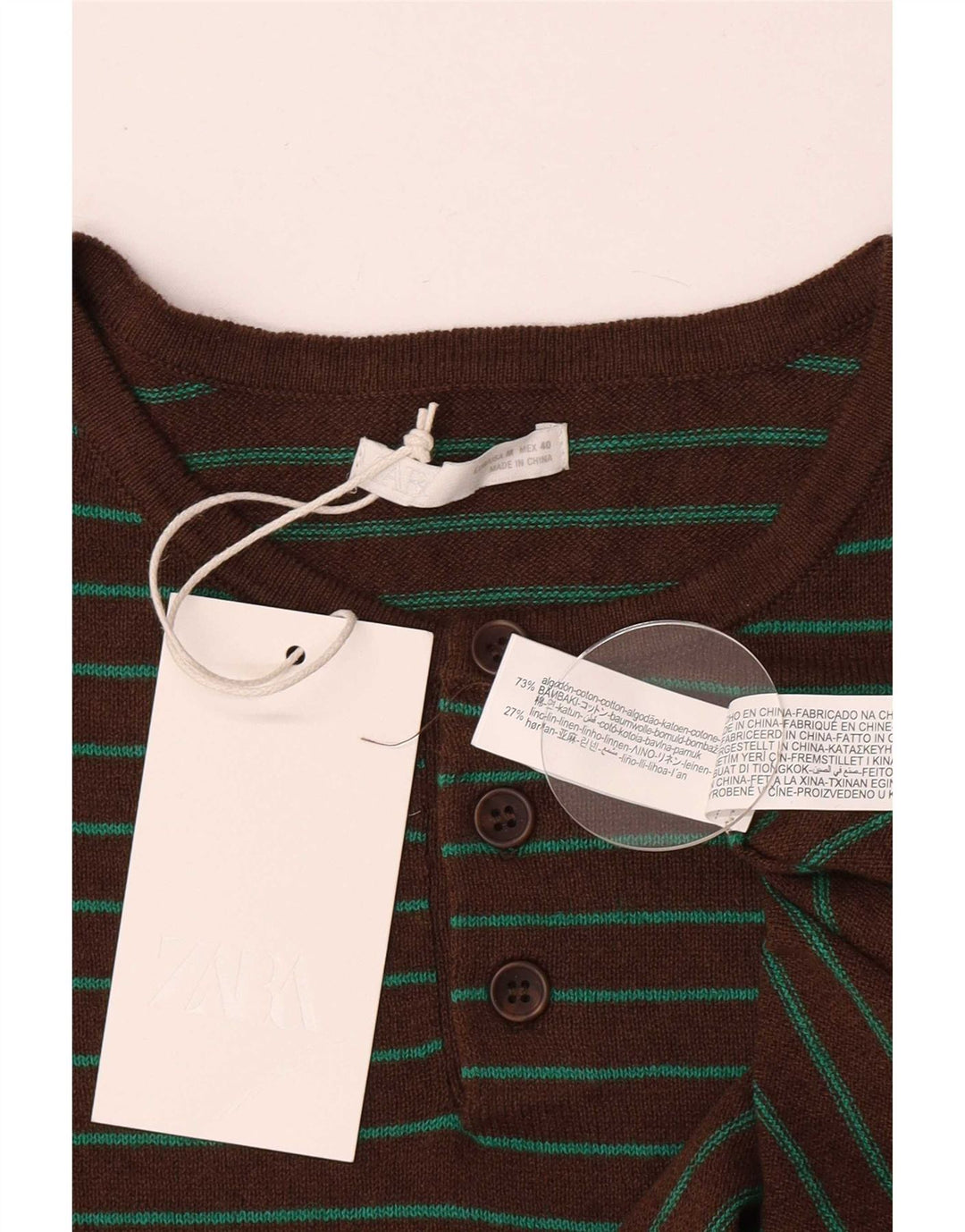T-shirt Zara da uomo Top in cotone a righe marrone medio