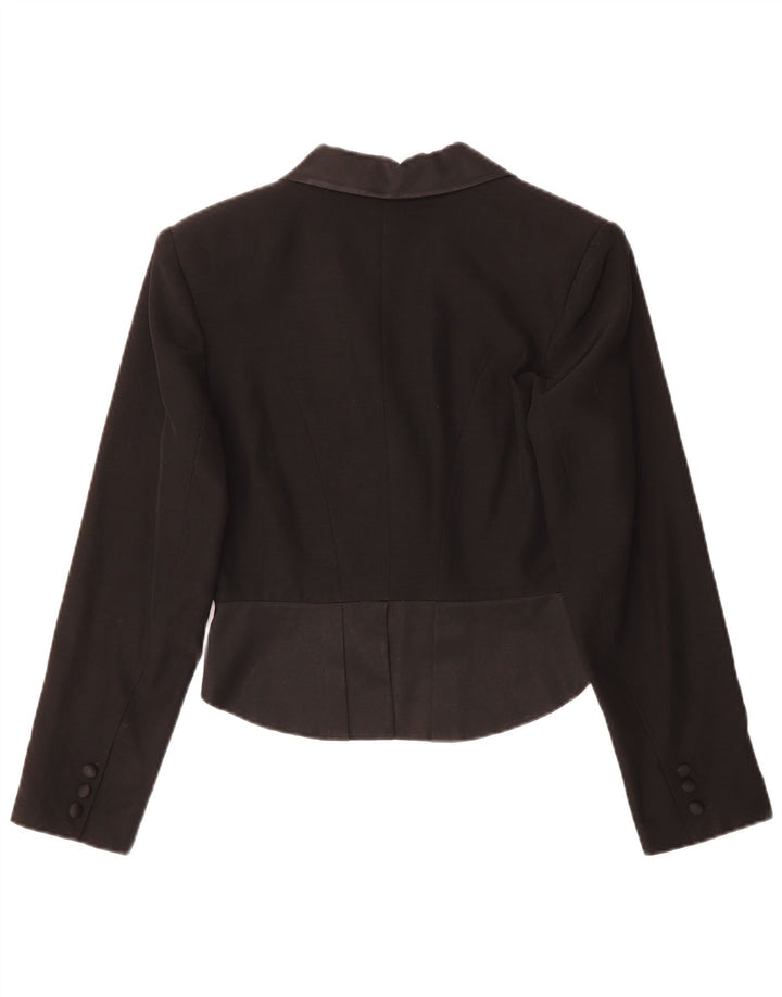 Giacca blazer asimmetrica a 3 bottoni vintage da donna EU 36 piccolo acetato nero