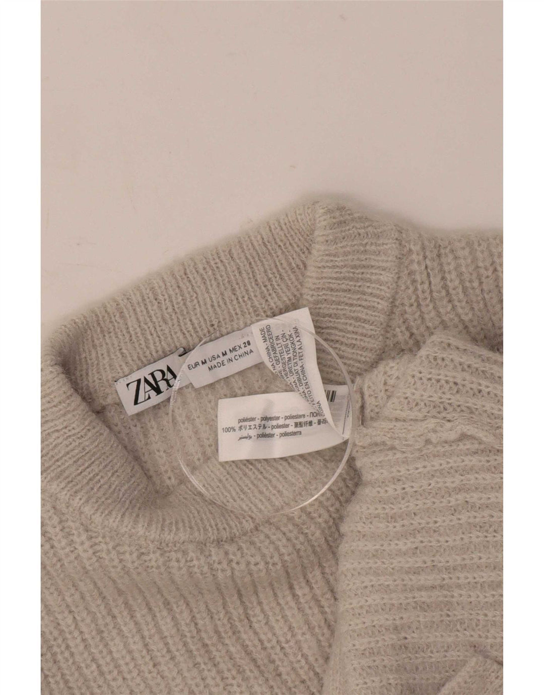 Maglione corto con collo alto da donna Zara UK 12 Poliestere beige medio