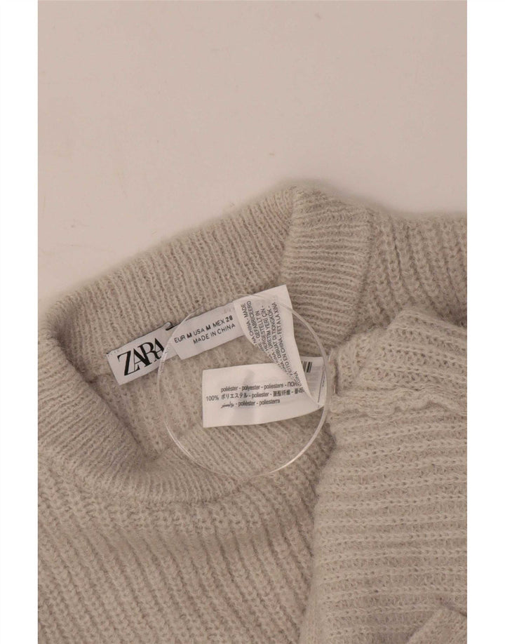 Maglione corto con collo alto da donna Zara UK 12 Poliestere beige medio