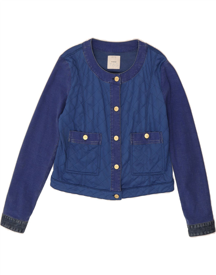 PINKO Womens Crop Quilted Jacket UK 14 Medium Blue Cotton Vintage Pinko and Second-Hand Pinko from Messina Hembry 