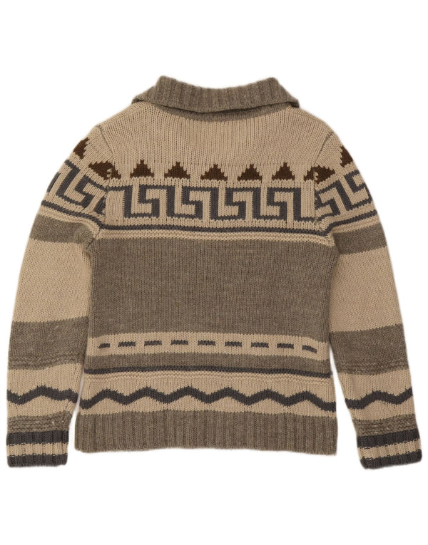 Maglione vintage da uomo con collo a bottoni IT 50 Grigio medio Fair Isle